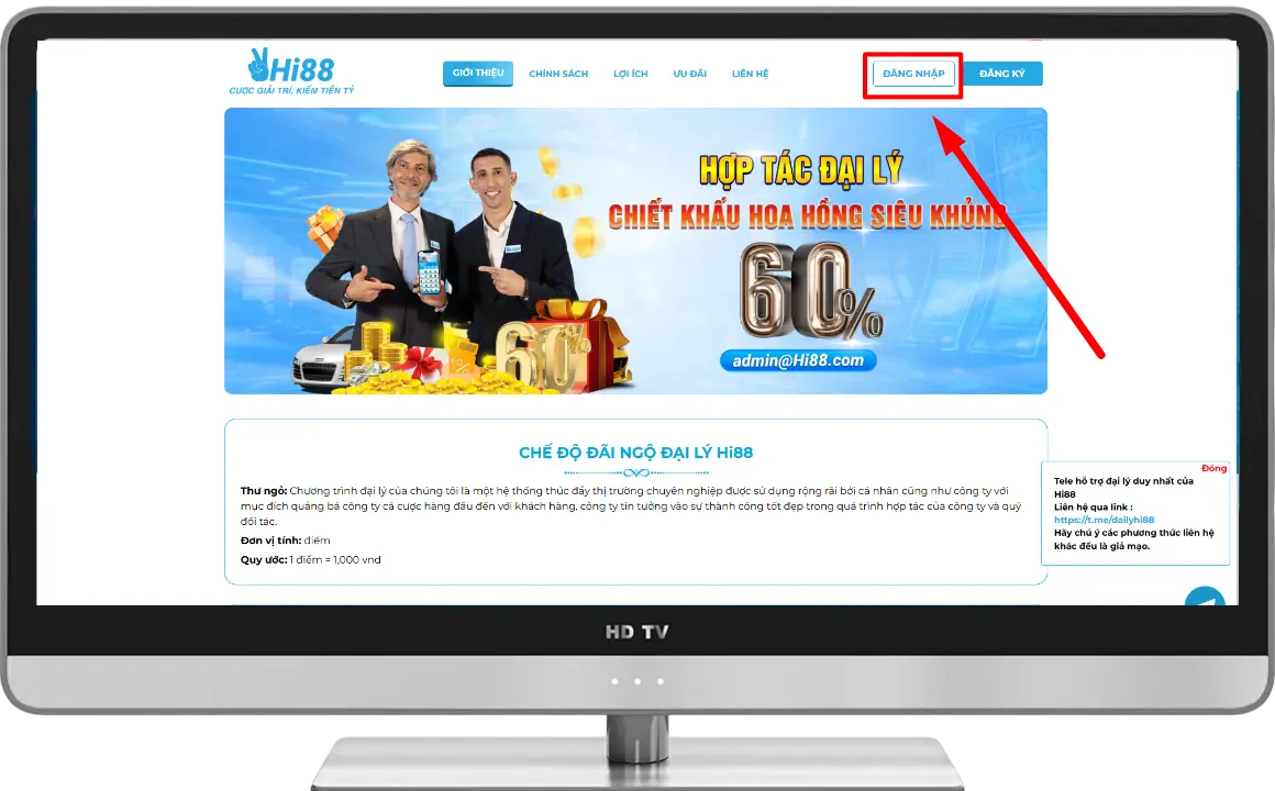 Bước 2: Nhấn "ĐĂNG NHẬP ĐẠI LÝ".